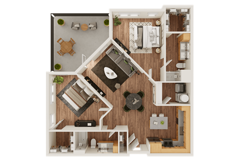 Floor plan for 2 beds, 2 baths, 1256 sqft